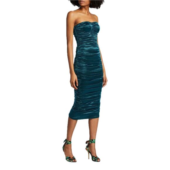 NWT Dolce & Gabbana Green Longuette Lame Satin Ruched Bodycon Midi Dress 46 XL - Picture 7 of 12